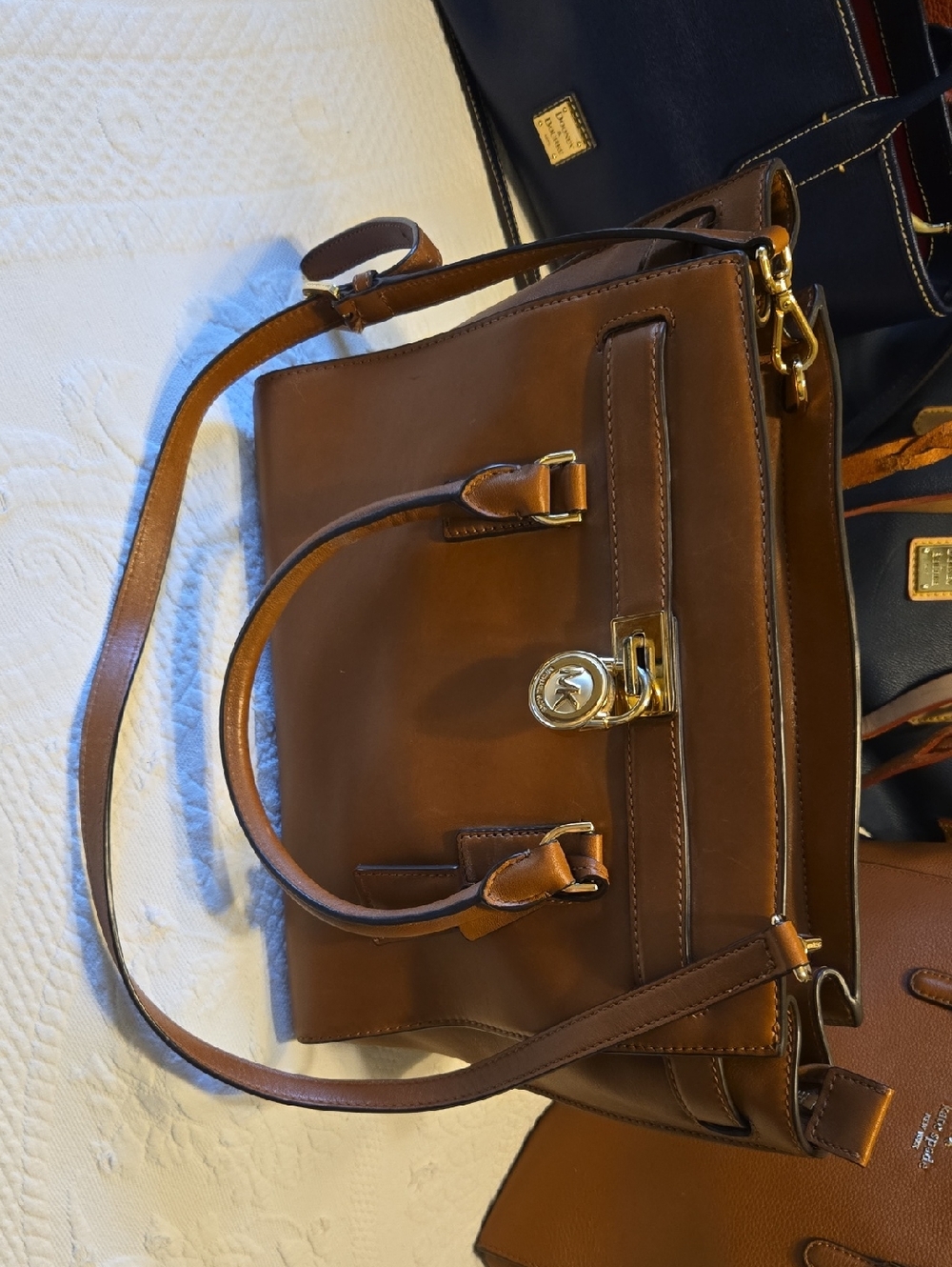 Michael Kors Cognac Leather Satchel with Gold Hardware